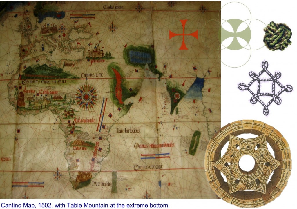 Knot-of-Stone-Cantino-map-with-Table-Mountain Cantino World Map, earliest surviving map showing Portuguese Discoveries. Courtesy Biblioteca Esternse, Modena, Italy.
